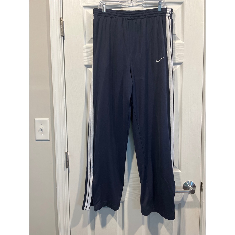 Nike Basketball Pants Mens XL‎ Navy Blue White Stripe Warm Up Track Zippers